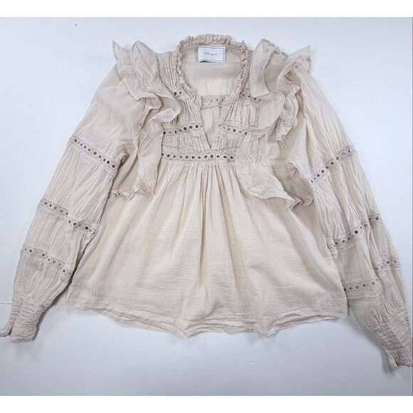 NEO NOIR Aurika S Voile Blouse Ruffle Cotton Long Sleeve Womens Size US 4 EUC 34 - Picture 6 of 10